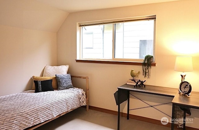 bedroom with vaulted ceiling