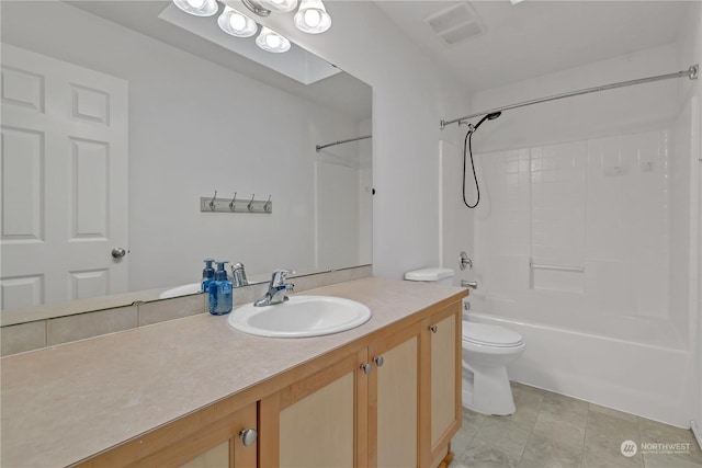 full bathroom with vanity, shower / bathtub combination, and toilet