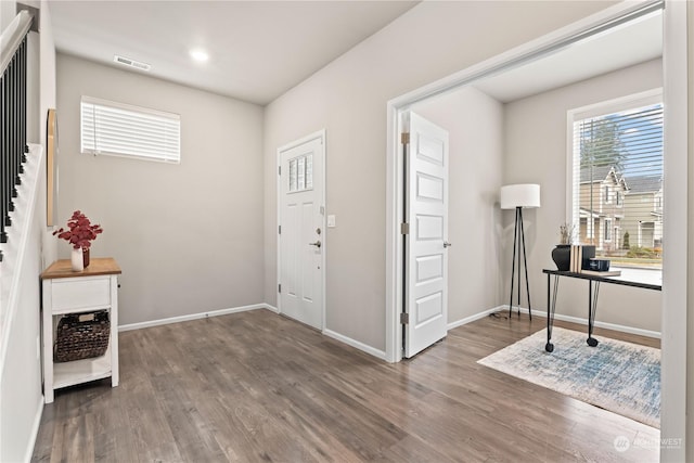 entryway with wood-type flooring