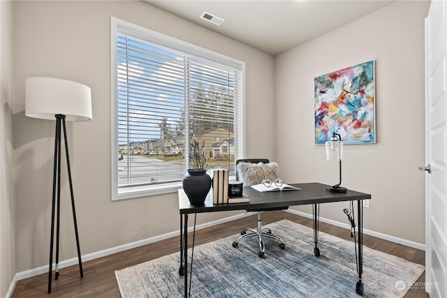 office area featuring dark hardwood / wood-style floors