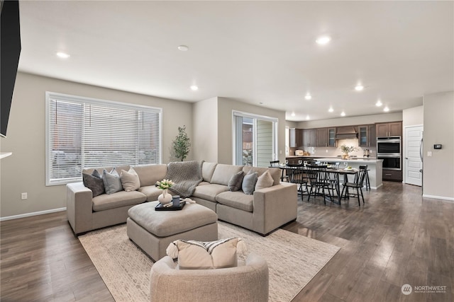 living room featuring dark hardwood / wood-style flooring