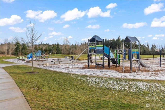 view of playground featuring a yard