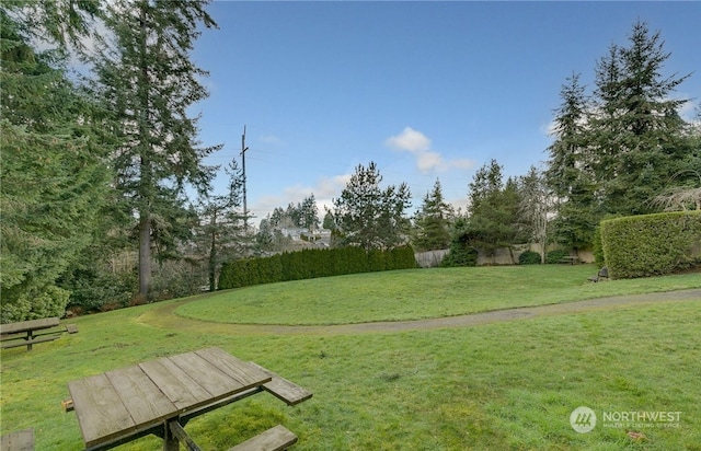 view of property's community featuring a lawn