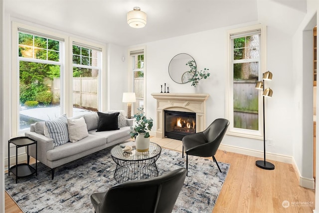 living room with a wealth of natural light and hardwood / wood-style floors