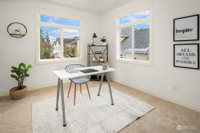 view of carpeted home office