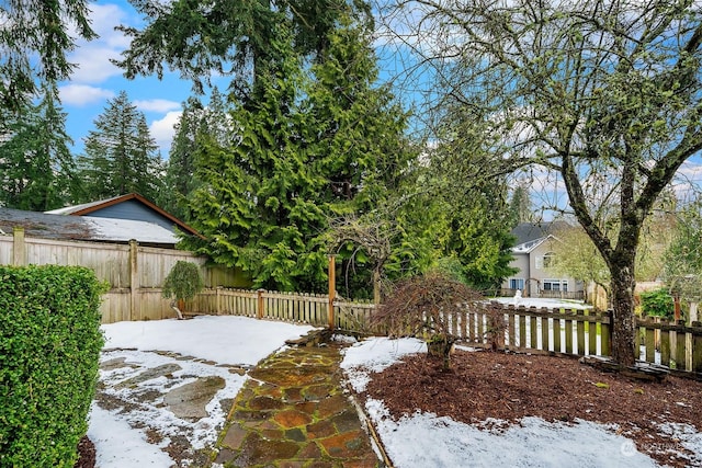 view of snow covered patio