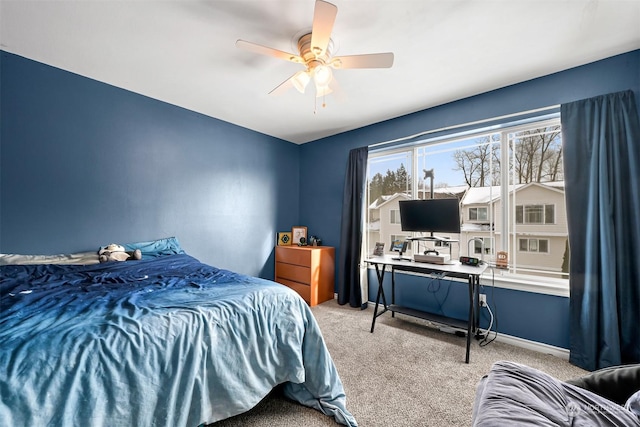 bedroom featuring carpet flooring and ceiling fan