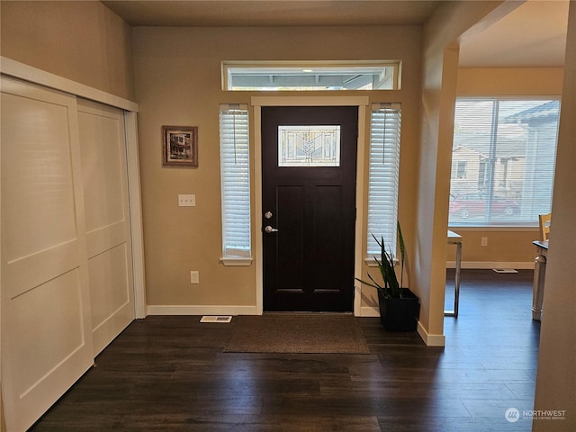 entryway featuring dark wood-type flooring