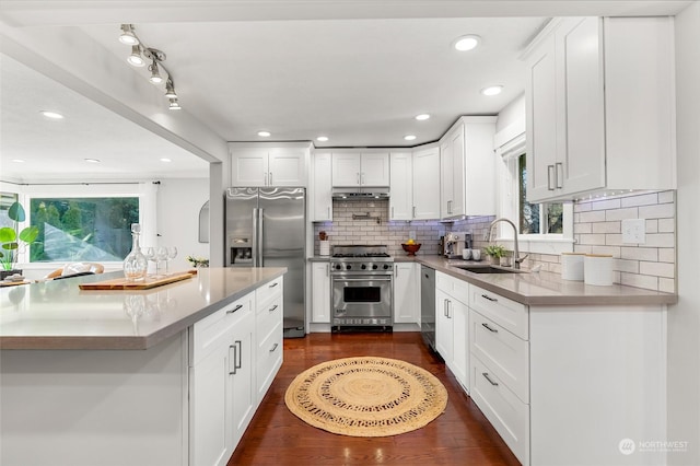 kitchen with sink, stainless steel appliances, and white cabinets