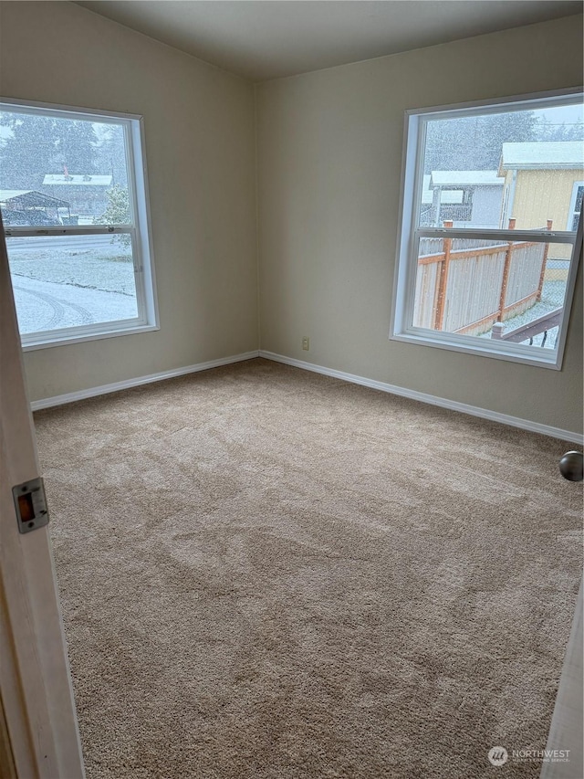 empty room featuring a healthy amount of sunlight and carpet flooring