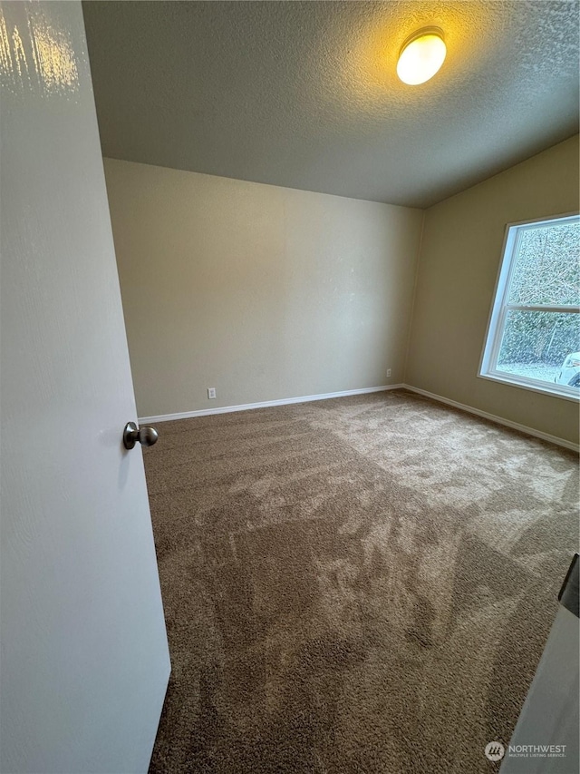 carpeted spare room with a textured ceiling