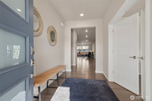 interior space with dark hardwood / wood-style flooring