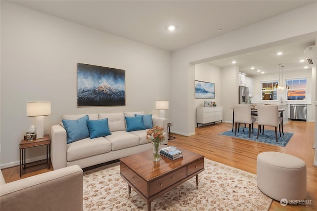 living room with light wood-type flooring