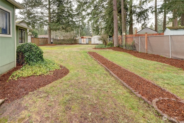 view of yard with a shed