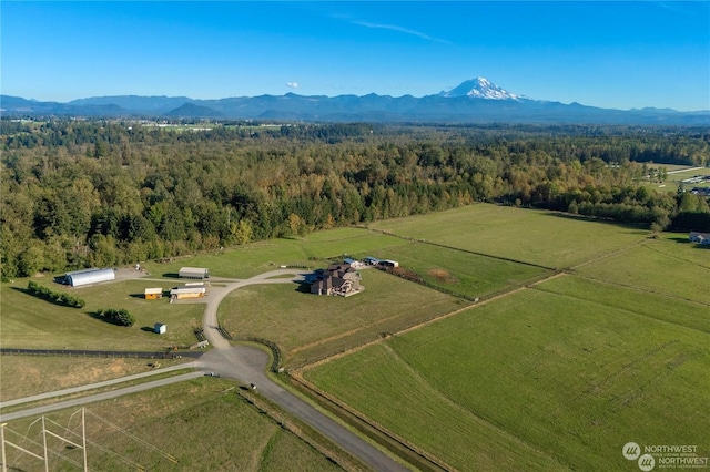 bird's eye view featuring a rural view and a mountain view