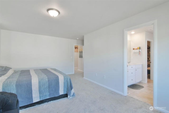 bedroom featuring light colored carpet