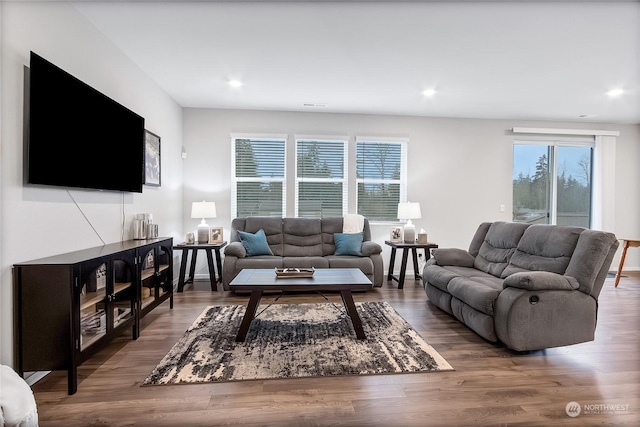 living room with hardwood / wood-style flooring