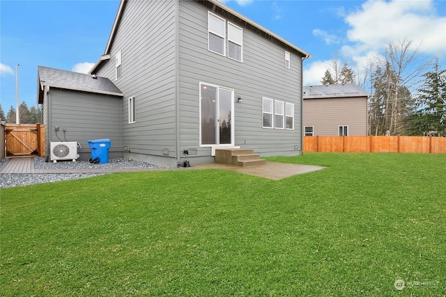 back of property featuring a patio, ac unit, and a lawn