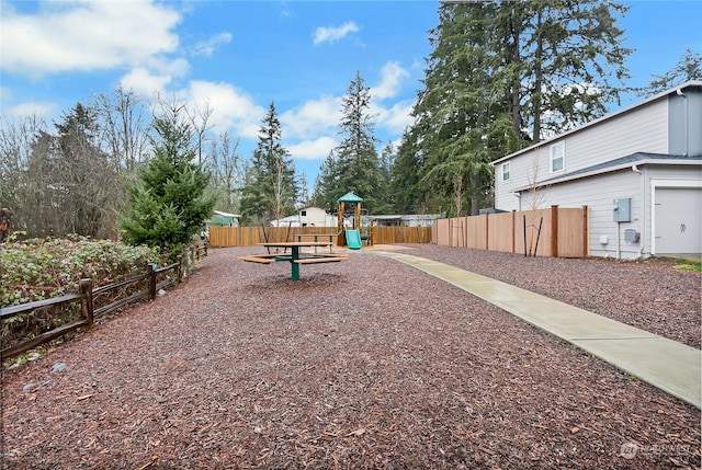 view of yard with a playground