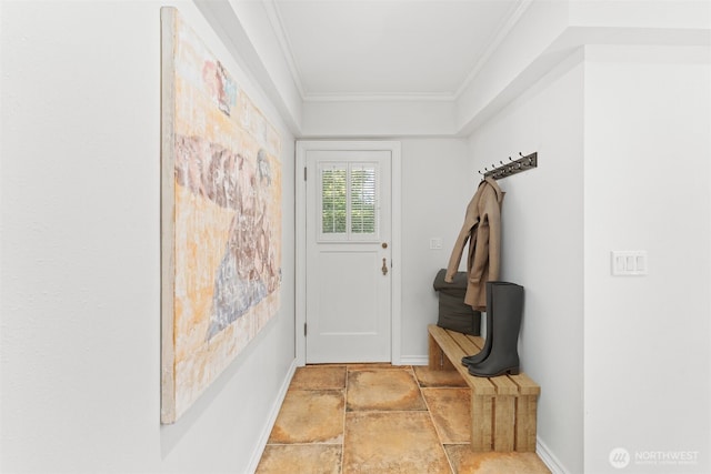 mudroom with crown molding