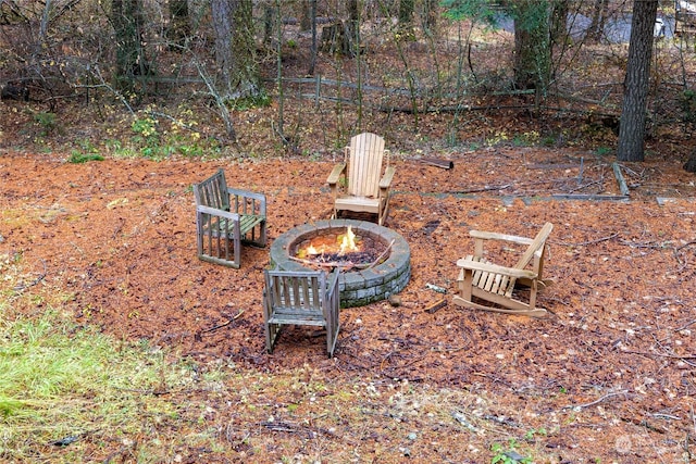 view of yard featuring an outdoor fire pit