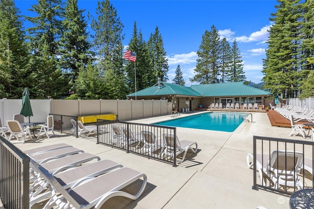 view of swimming pool featuring a patio