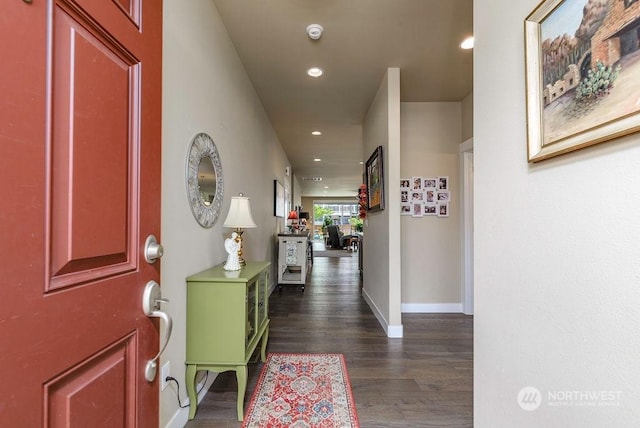 entrance foyer featuring dark wood-type flooring