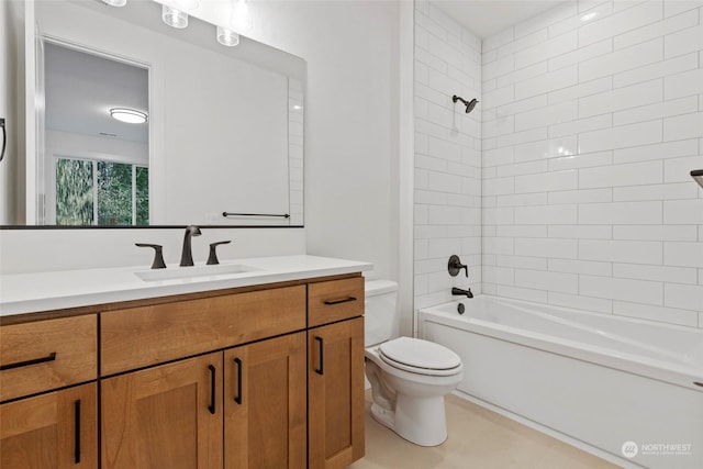 bathroom featuring  shower combination, vanity, and toilet