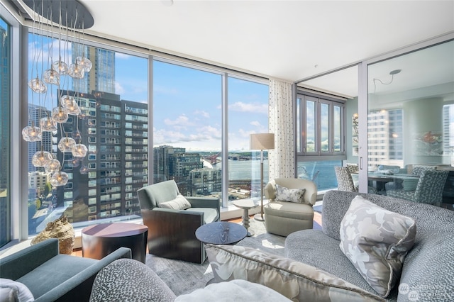 living room with expansive windows