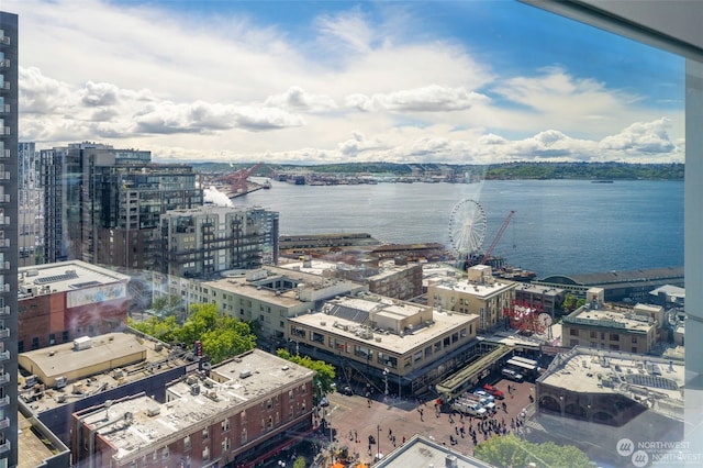 aerial view featuring a water view