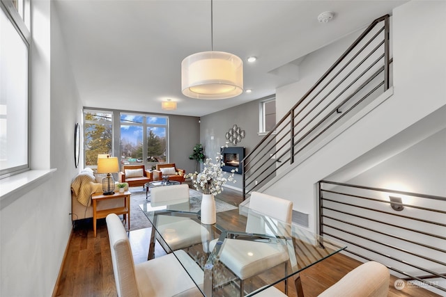 dining area with dark hardwood / wood-style flooring