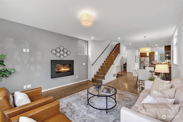 living room with hardwood / wood-style floors