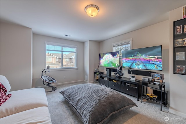 bedroom featuring multiple windows and carpet