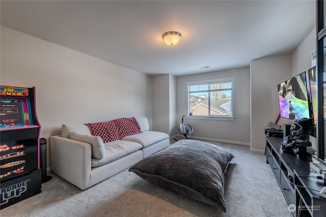 living room featuring light colored carpet