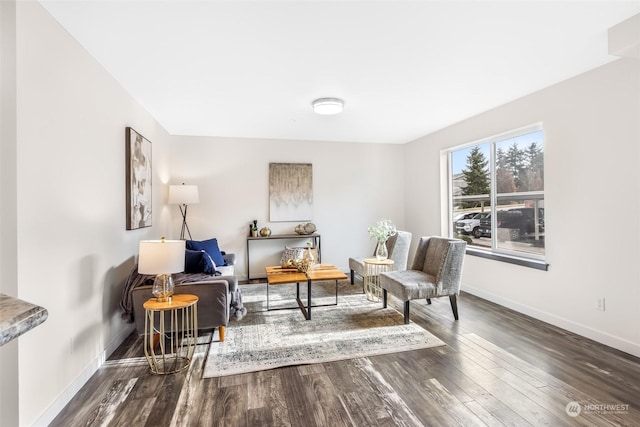 sitting room with dark hardwood / wood-style flooring