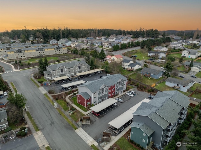 view of aerial view at dusk