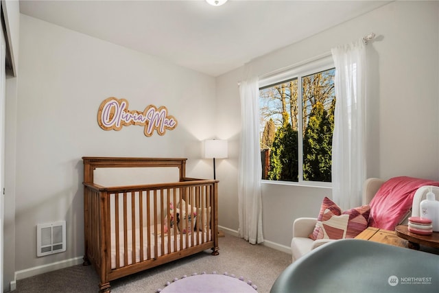 bedroom featuring light colored carpet