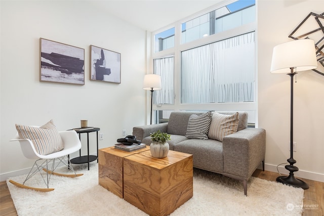 living area with hardwood / wood-style flooring