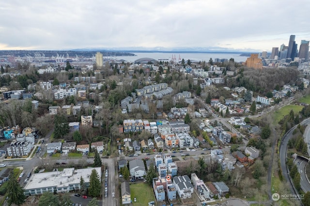 aerial view with a water view