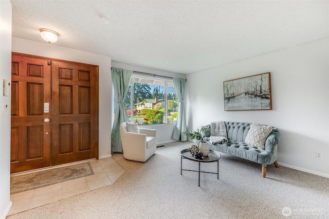 9230 119th St E, Puyallup, WA 98373 - living area featuring baseboards, carpet flooring, and a textured ceiling