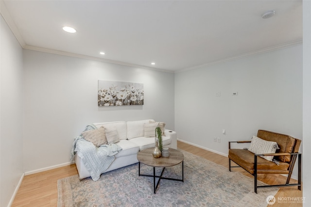 9230 119th St E, Puyallup, WA 98373 - living area with crown molding, recessed lighting, light wood-style flooring, and baseboards