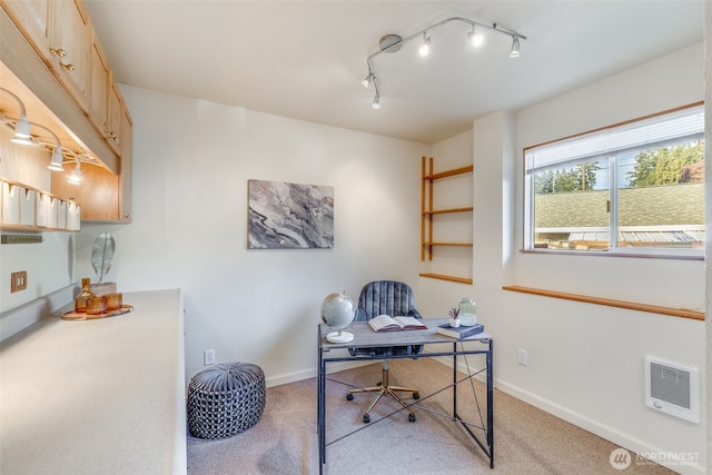 9230 119th St E, Puyallup, WA 98373 - office with baseboards, light colored carpet, rail lighting, and visible vents
