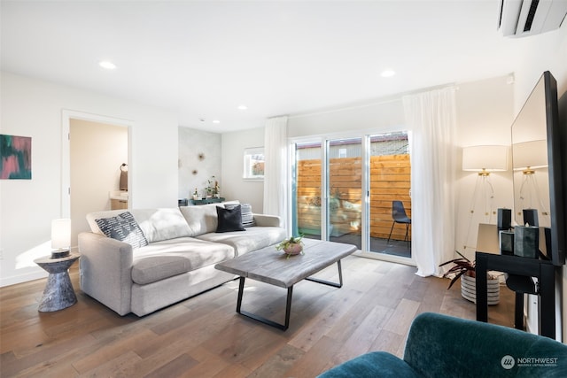 living room with hardwood / wood-style floors