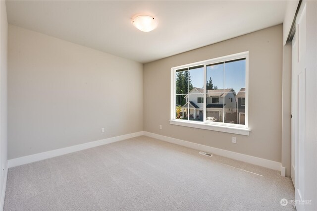 unfurnished bedroom featuring light colored carpet and a closet