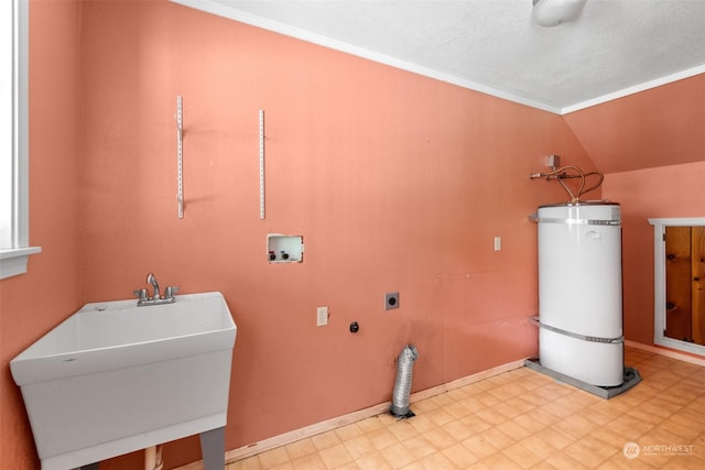 laundry room with washer hookup, hookup for an electric dryer, sink, and secured water heater