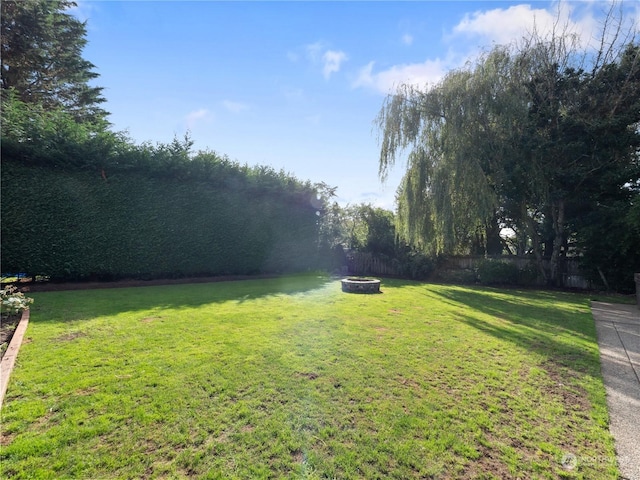 view of yard with a fire pit