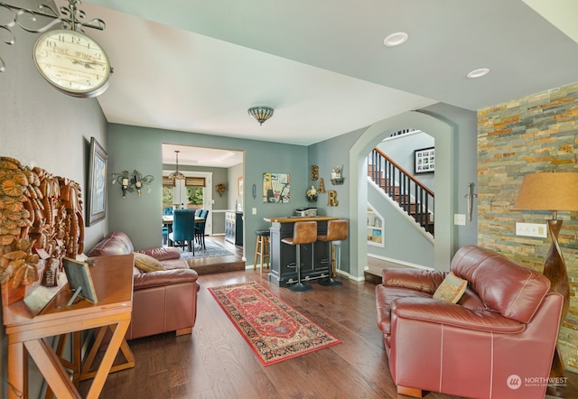 living room featuring dark hardwood / wood-style flooring