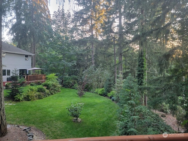 view of yard with a wooden deck