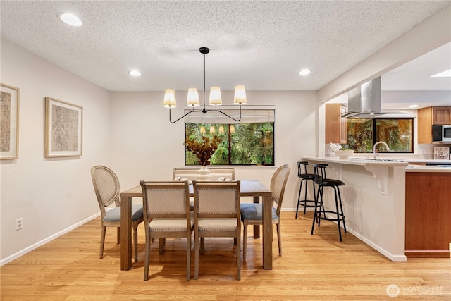 dining space featuring light wood finished floors, baseboards, and a wealth of natural light