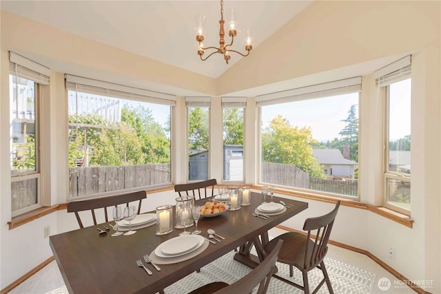34126 30th Ave SW, Federal Way, WA 98023 - dining area with baseboards, a chandelier, and lofted ceiling